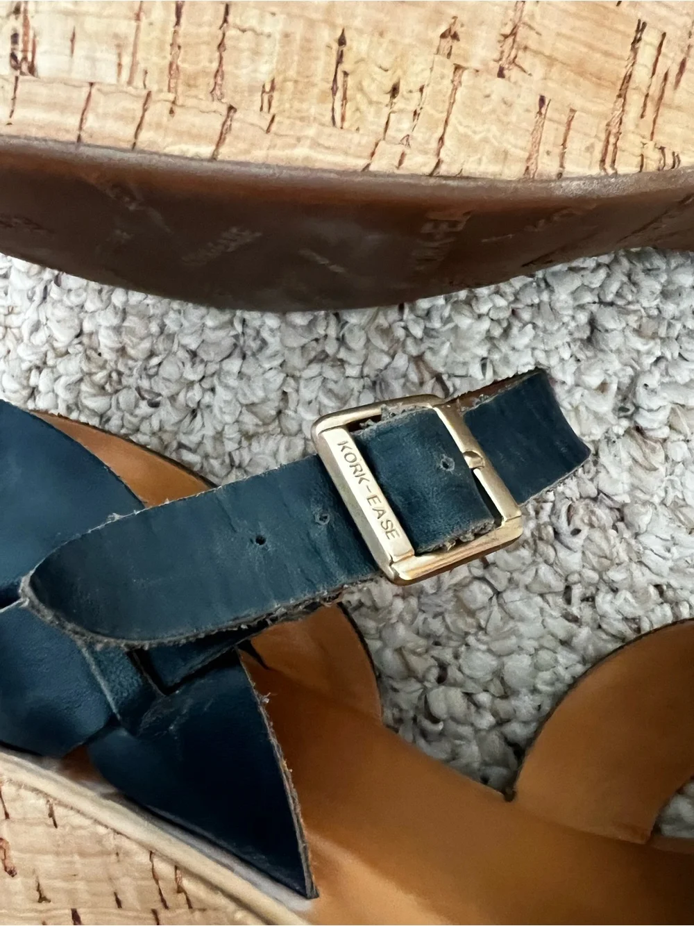 Kork-Ease Navy Leather Cork Wedge Sandals